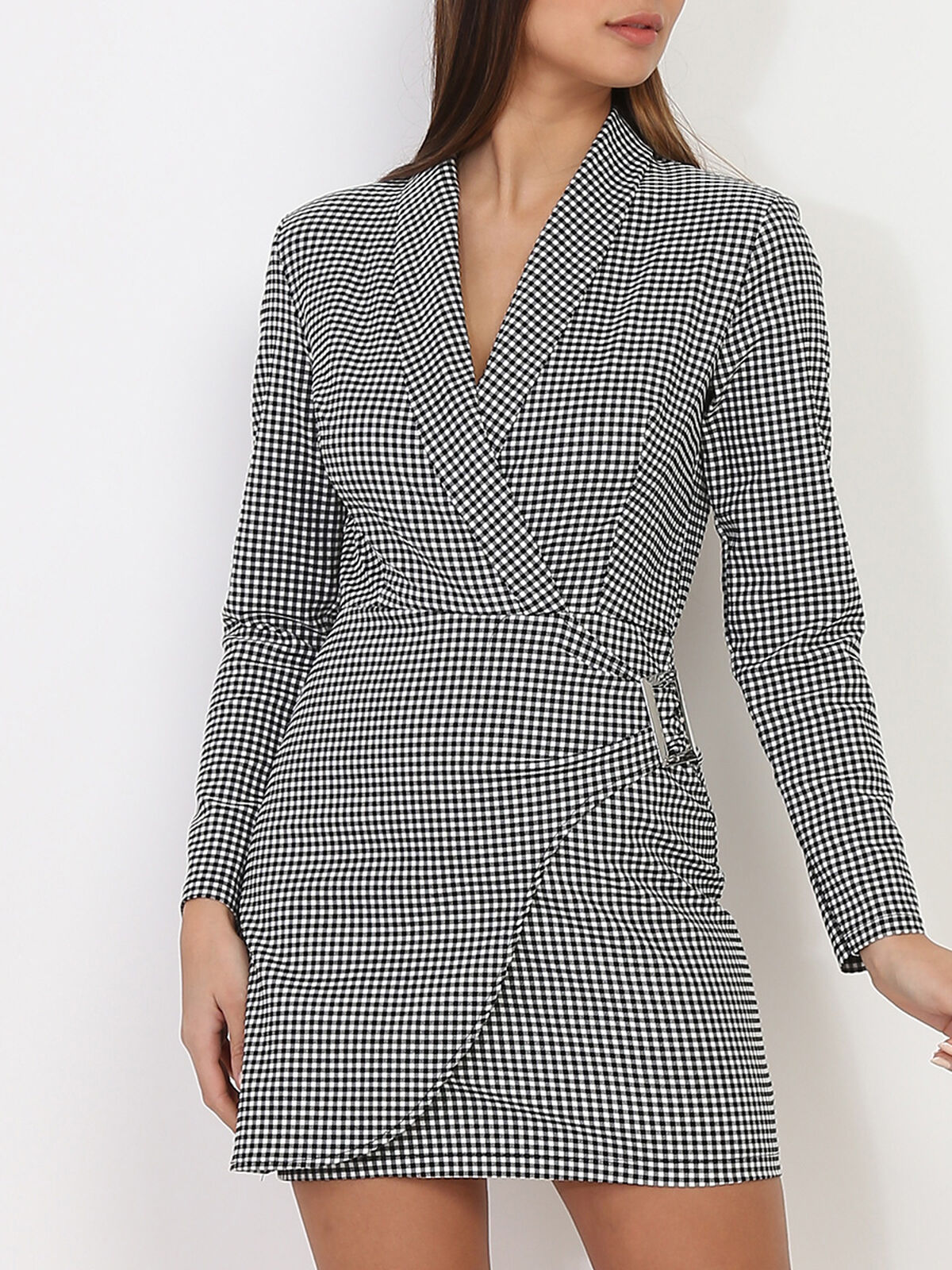 Robe portefeuille à motifs vichy- Noir et Blanc