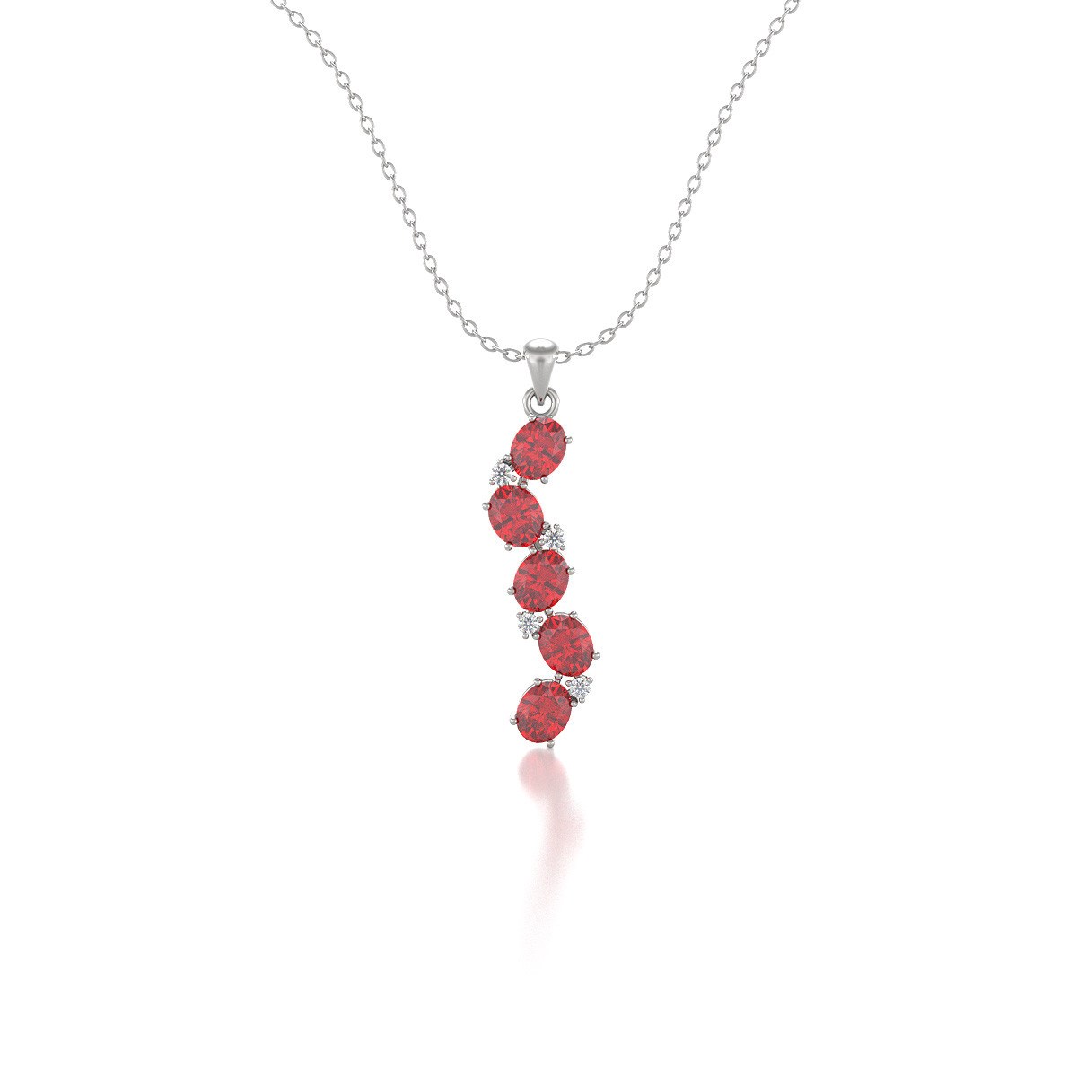 Collier Pendentif ADEN Or 585 Blanc Rubis et Diamants Chaine Or 585 incluse 1.78grs