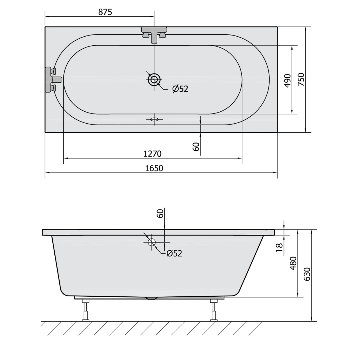 Polysan Astra Slim rechthoekig bad 165x75x48cm wit