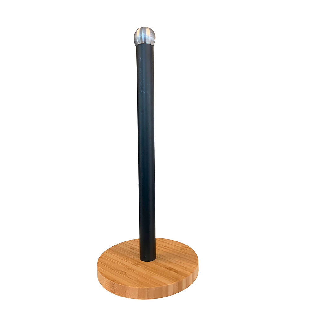 Porte rouleau métal noir pied bambou 34.5x15x15cm