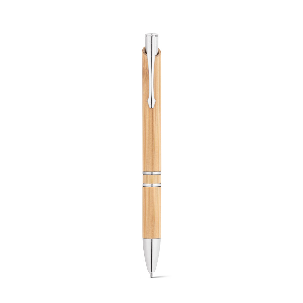 hi!dea 81011 - Stylo à bille en bambou avec clip et attributs métalliques