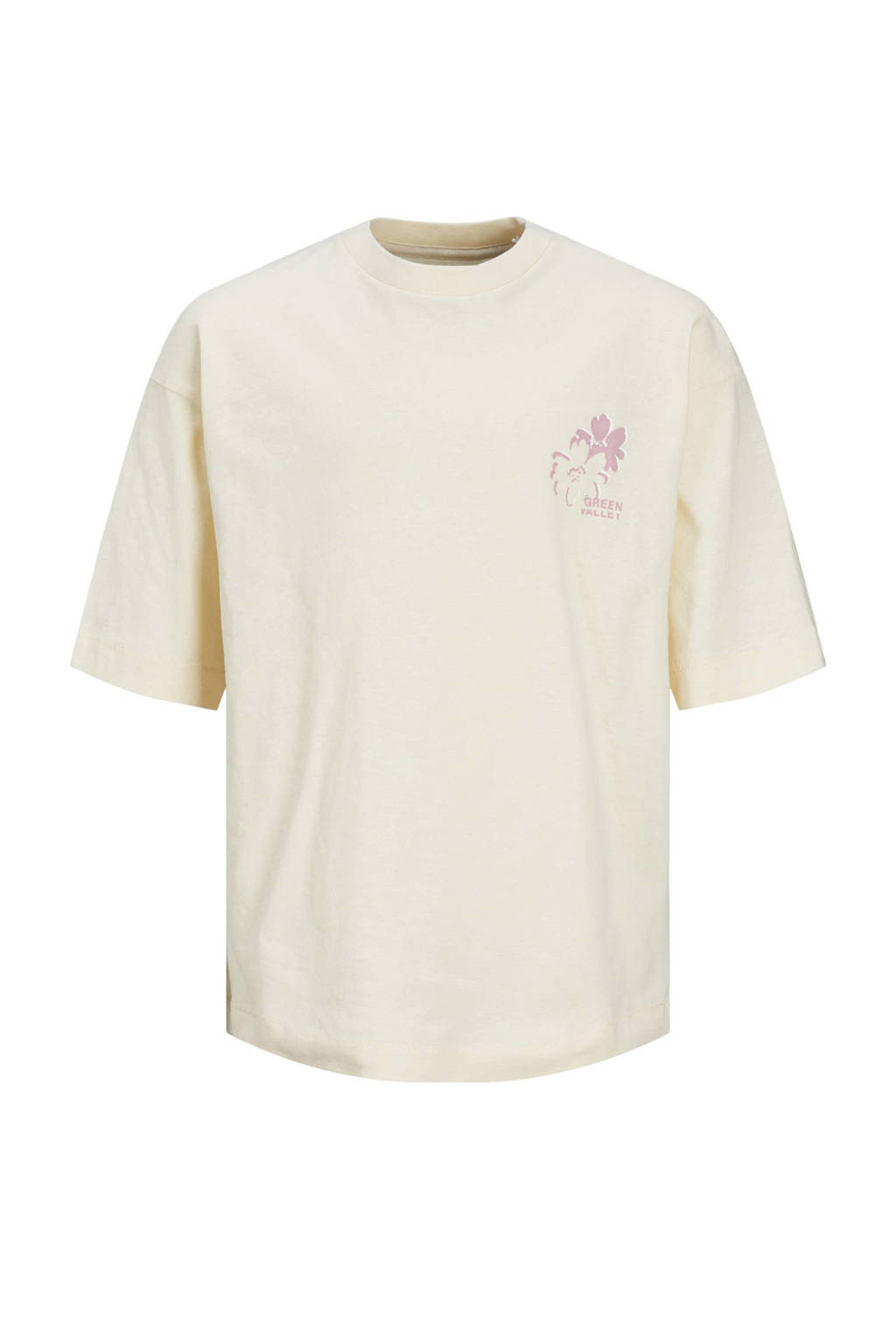JACK & JONES T-shirt JORFARO met backprint ecru/roze