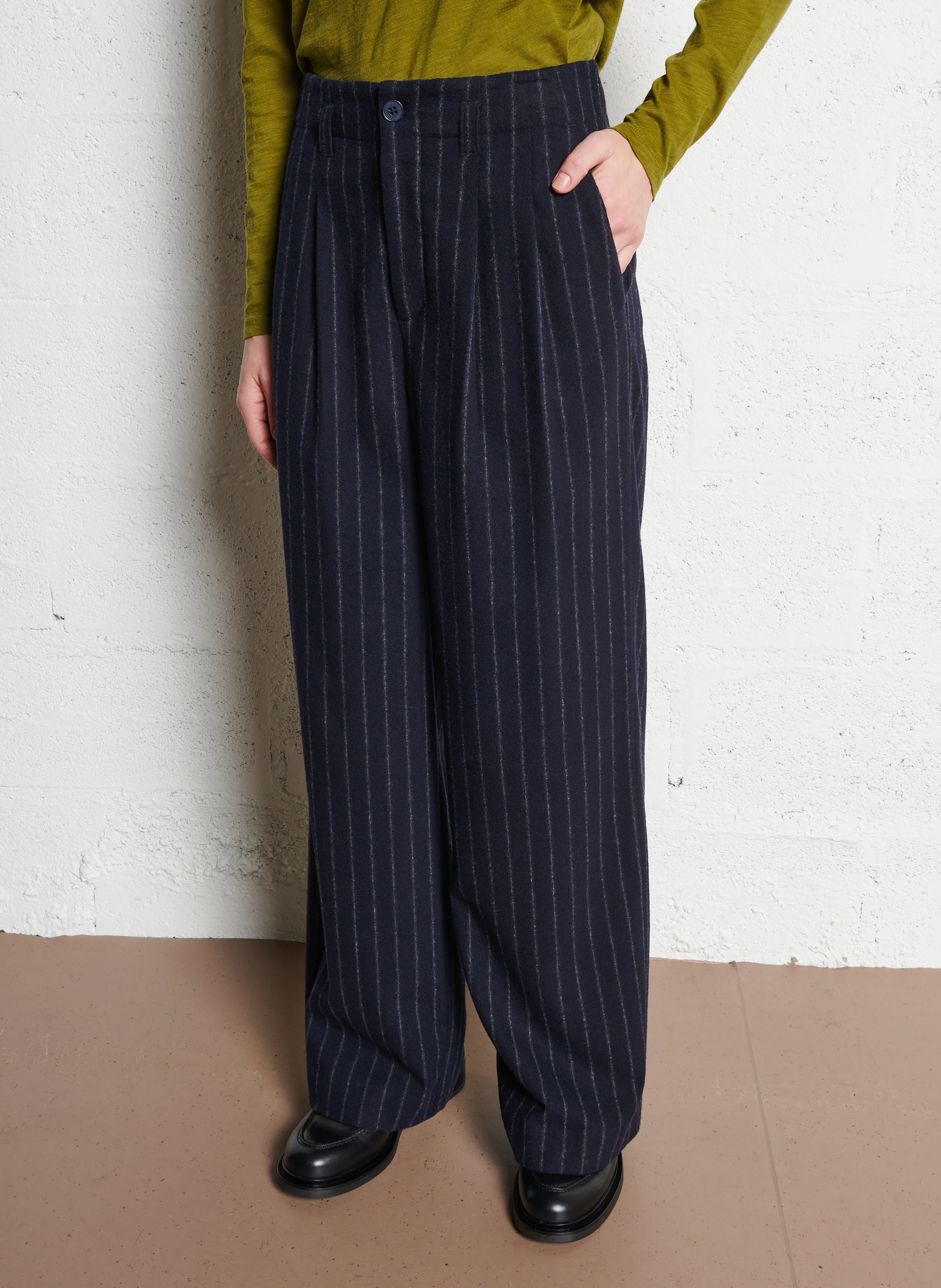 ICARE - Pantalon large rayé en laine mélangée | Violet
