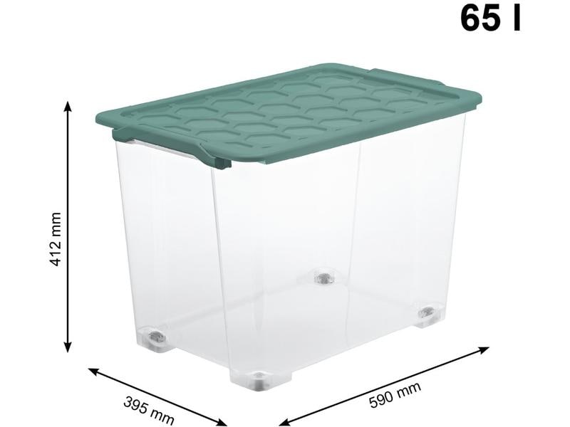 Rotho Aufbewahrungsbox Evo Safe 65 l, Grün/Transparent Box mit Deckel und Rädern