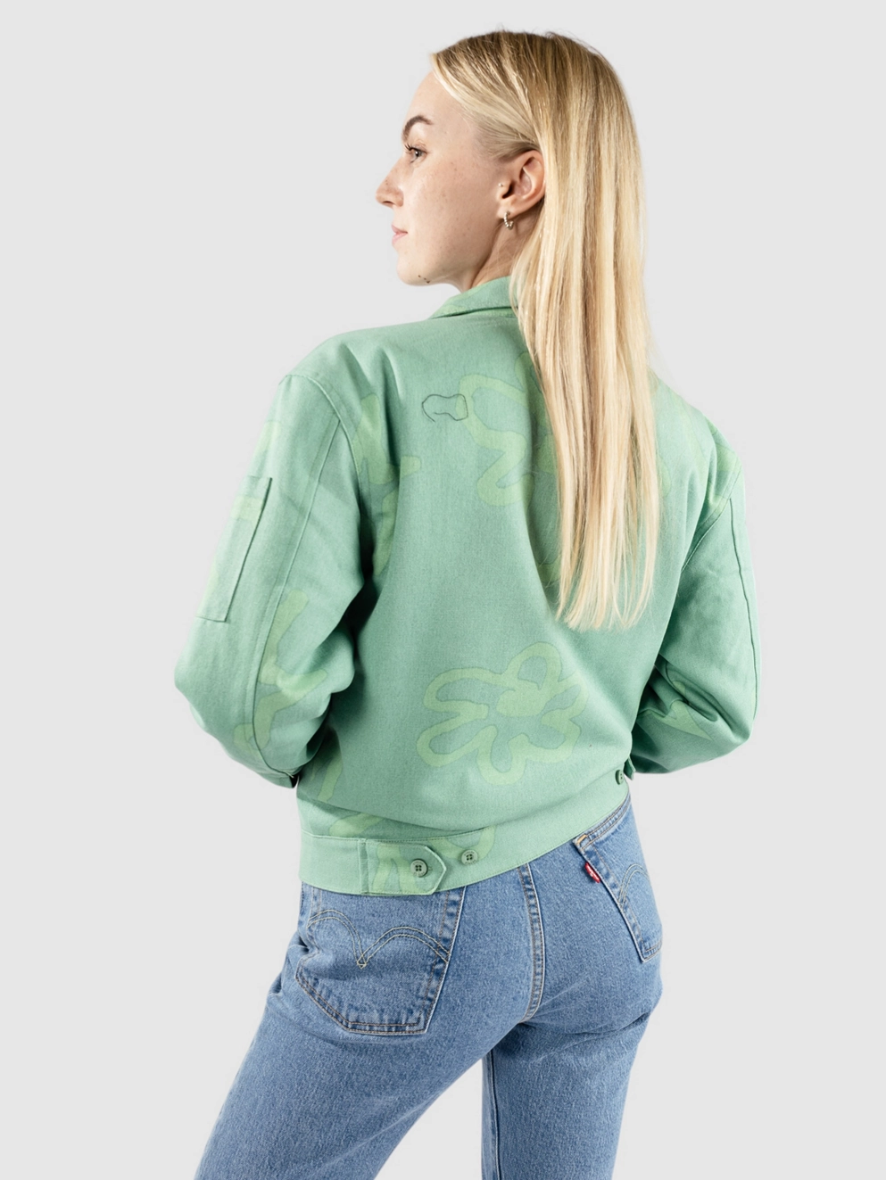 Petals and Peacocks Shapes Crop Work Jacket green