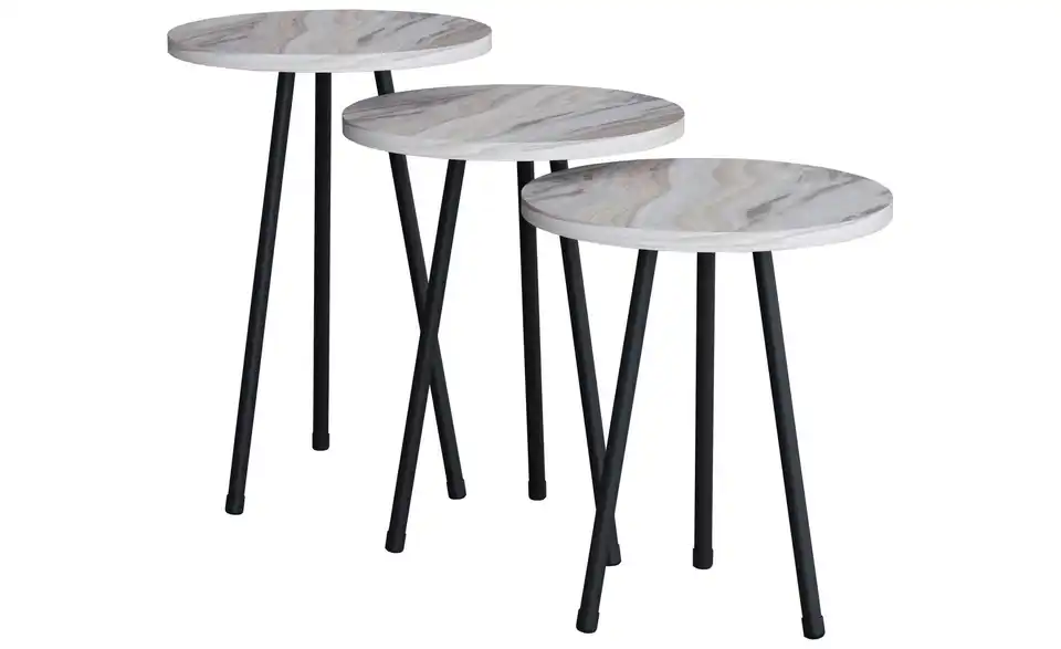 Couchtisch 3er-Set 35 cm 35 cm 35x35 Marmoroptik, Weiß