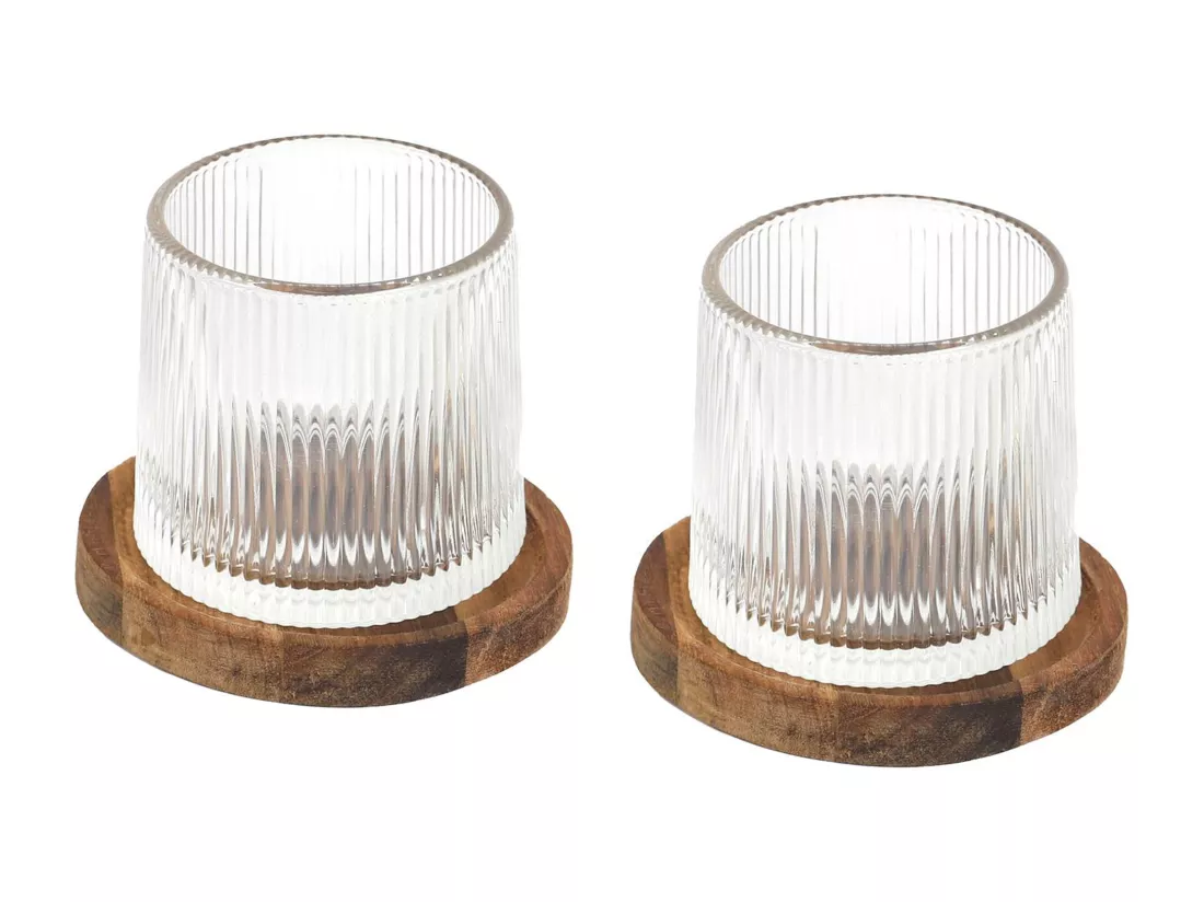 Lot de 2 verres à whisky collection CASK et leur support en acacia