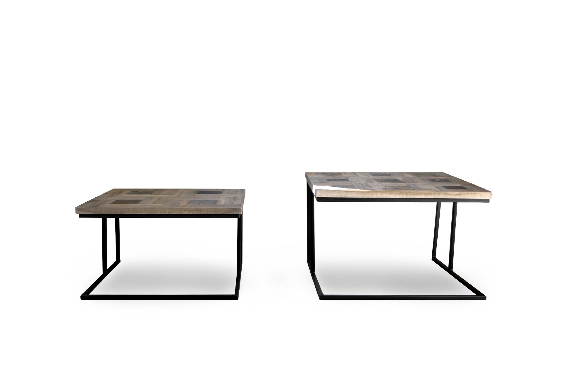 2er-Set Tisch 'Castone', aus recyceltem Teak, Naturstein und Eisen von fischer's lagerhaus