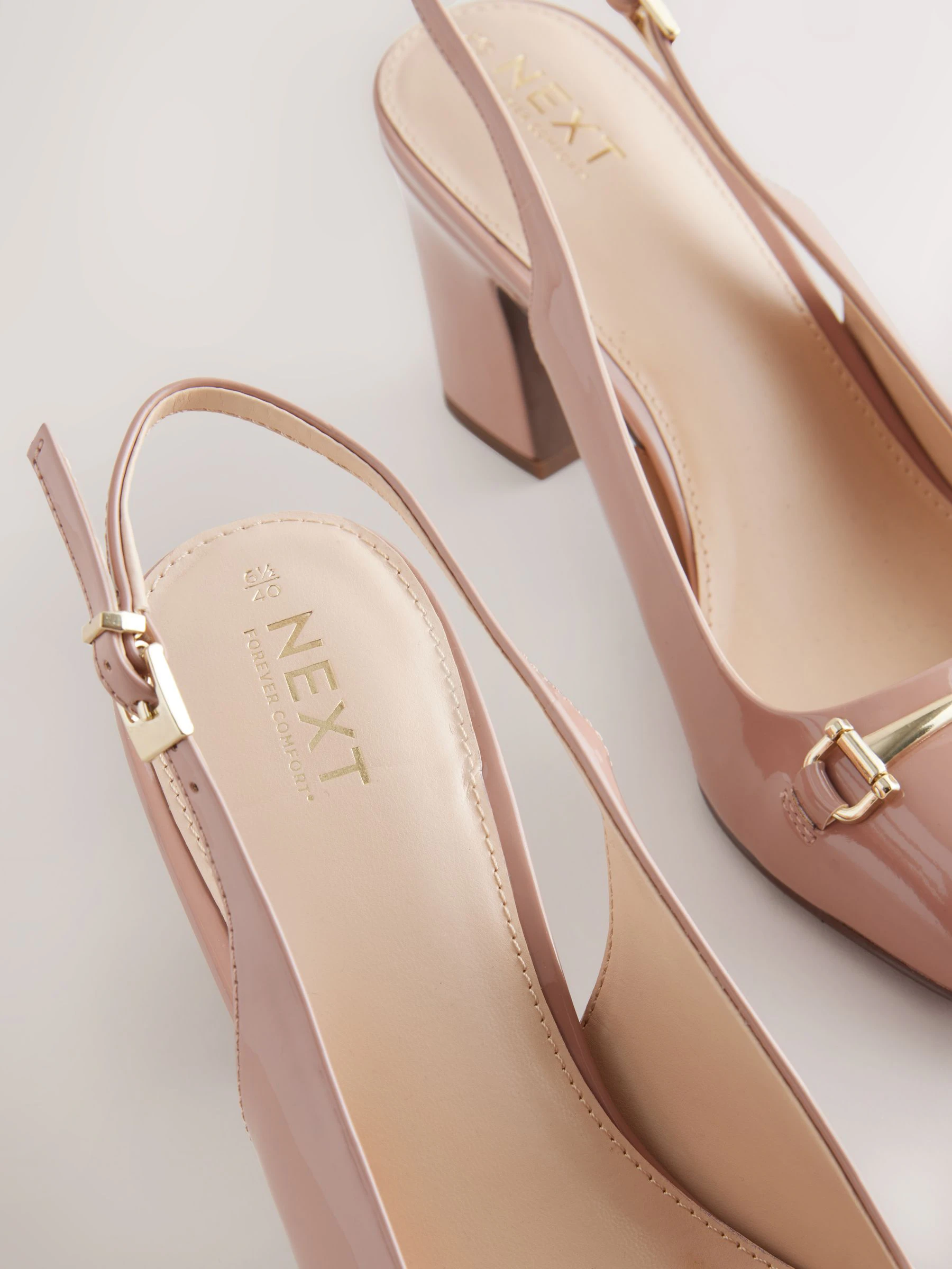 Nude-roze - Hardware Slingback Block Heels