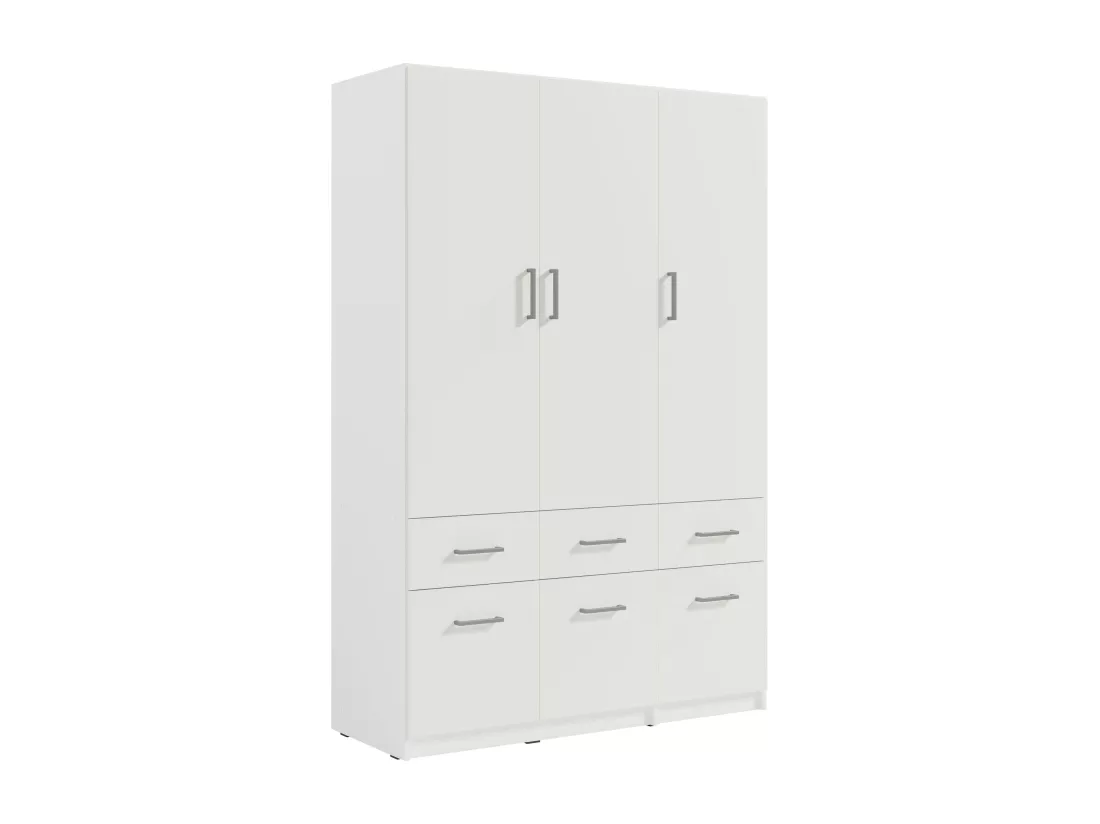 Armoire 3 portes et 6 tiroirs - L136 cm - Blanc + Réhausse - BELOMY