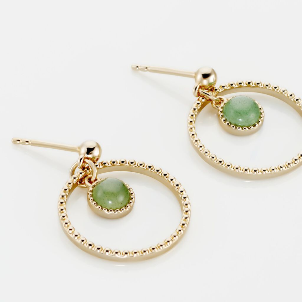 Boucles D'oreilles Pendantes Amalthea Plaqué Or Doré Aventurine Vert
