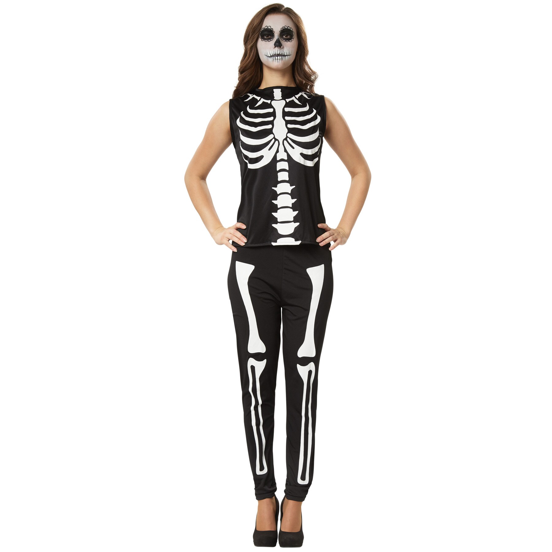 tectake® Frauenkostüm Gruselige Skull Lady