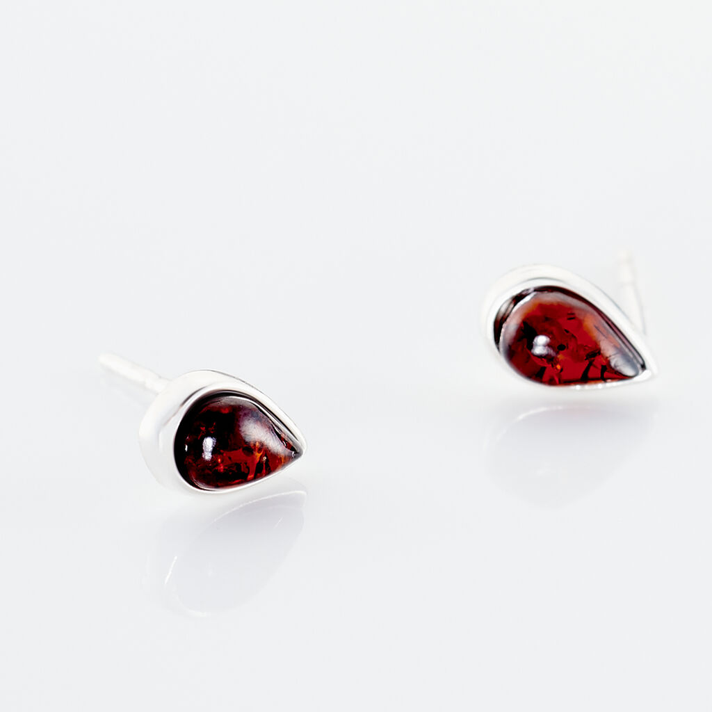 Boucles D'oreilles Puces Argent Blanc Junie Ambre