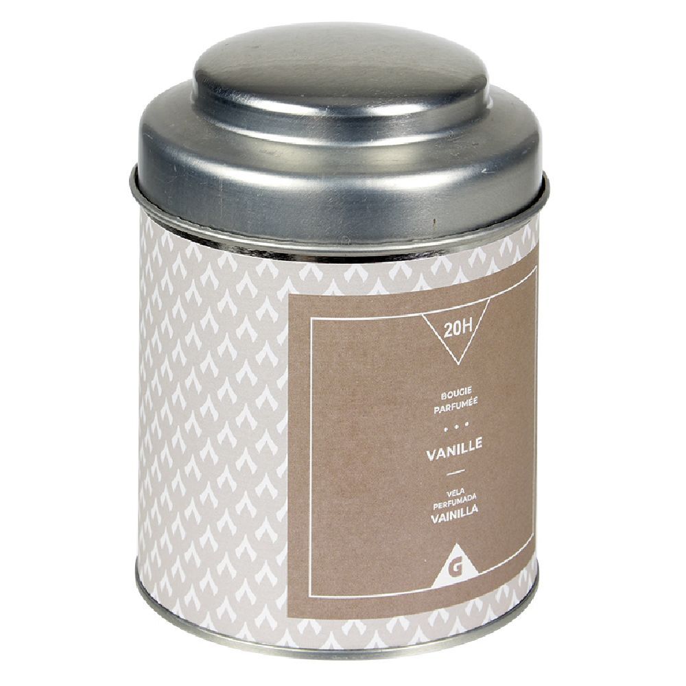 Bougie parfumée dans pot en métal senteur vanille