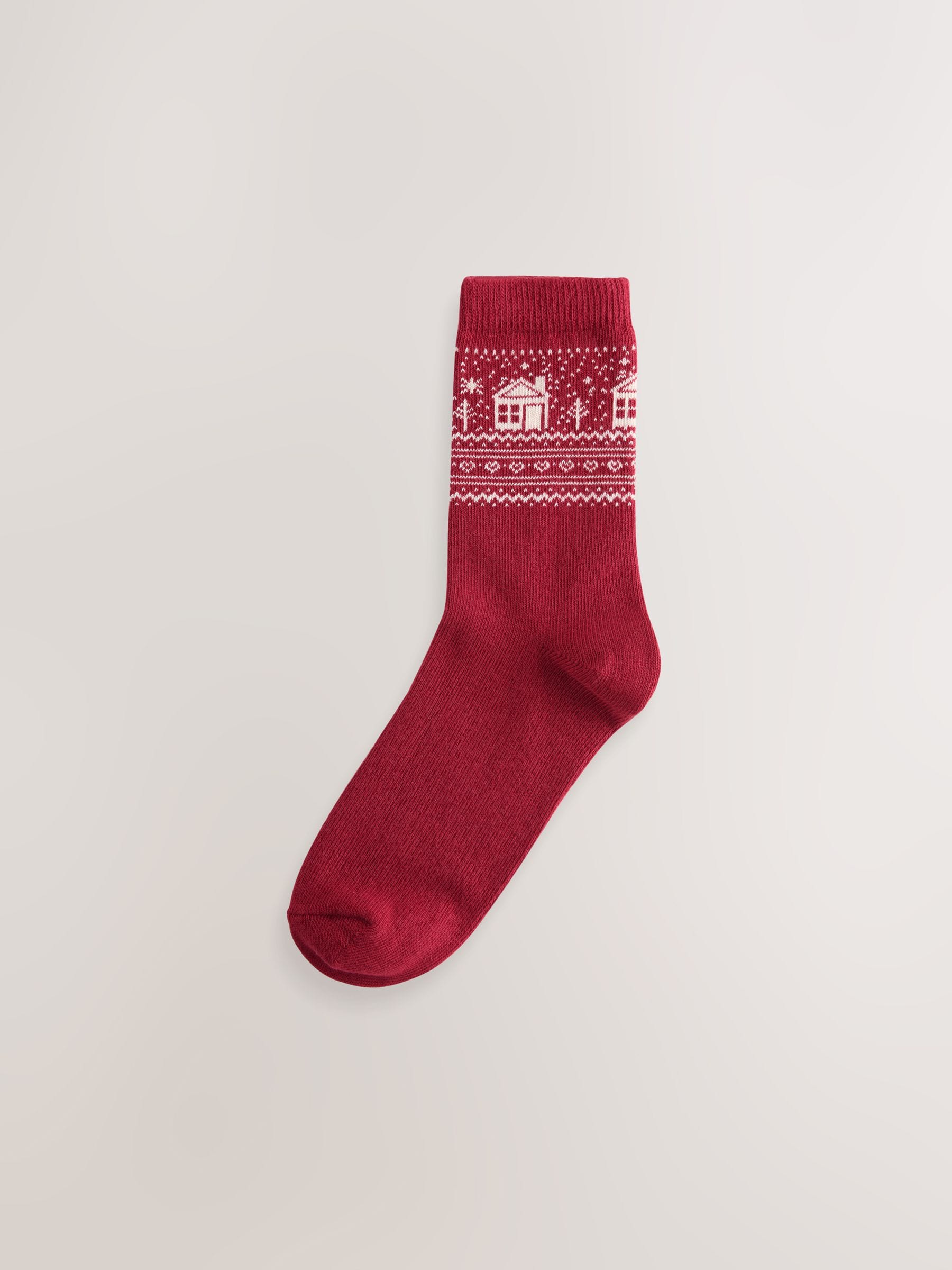 Rood/Crème Fairisle Huis - Pattern Warm Handle Ankle Socks 2 Pack
