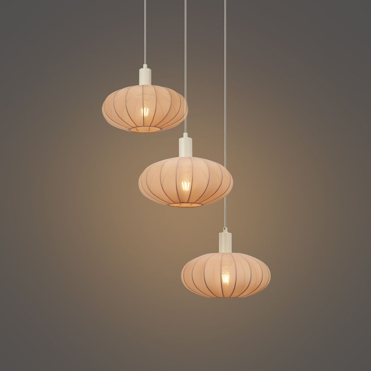 Japandi hanglamp beige met stoffen kap 3-lichts - Bida