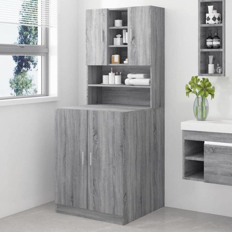 Wasmachinekast - Wit - Hout - 4 Deuren en 10 Vakken