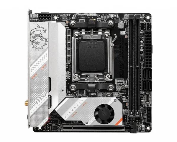 MSI MPG B650I EDGE WIFI - Bundkort - mini ITX - Socket AM5 - AMD B650 Chipset - USB 3.2 Gen 2, USB-C 3.2 Gen2, USB 3.2 Gen 1, USB-C 3.2 Gen 2x2 - 2.5 Gigabit LAN, Wi-Fi 6, Bluetooth - onboard grafik (CPU påkrævet) - HD Audio (8-kanaler)