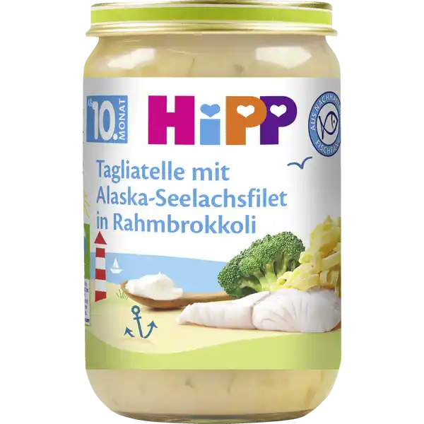Tagliatelle mit Alaska-Seelachsfilet in Rahmbrokkoli
