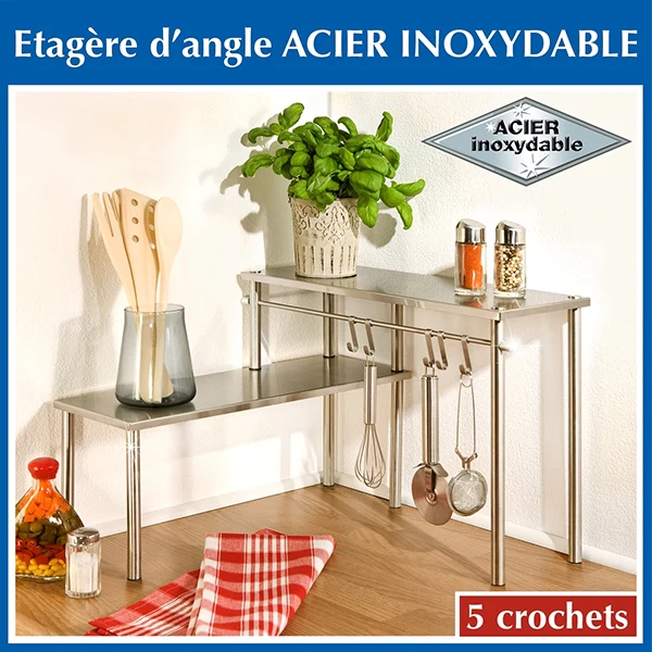 Étagère angle 2 étages en acier inoxydable Wenko by Maximex
