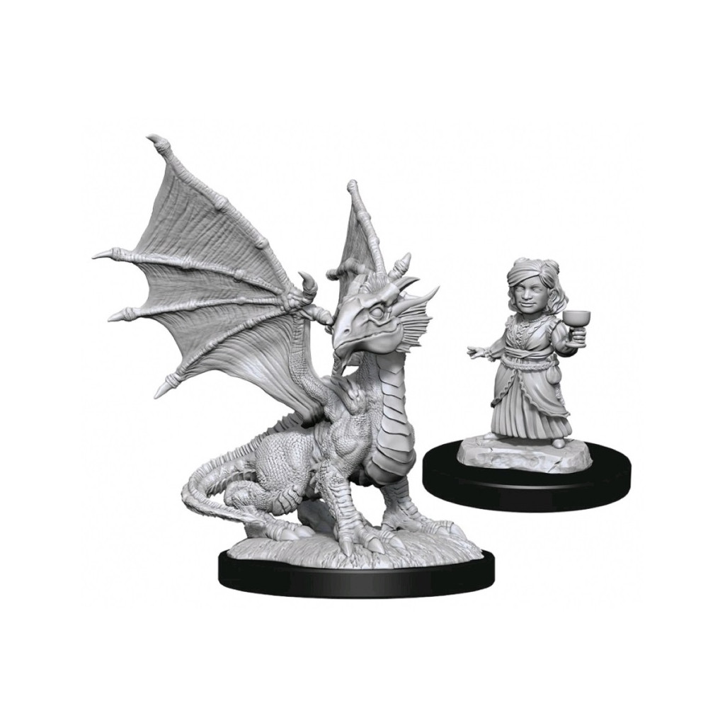 D&D Nolzur's Marvelous Unpainted Miniatures: Silver Dragon Wyrmling & Female Halfling