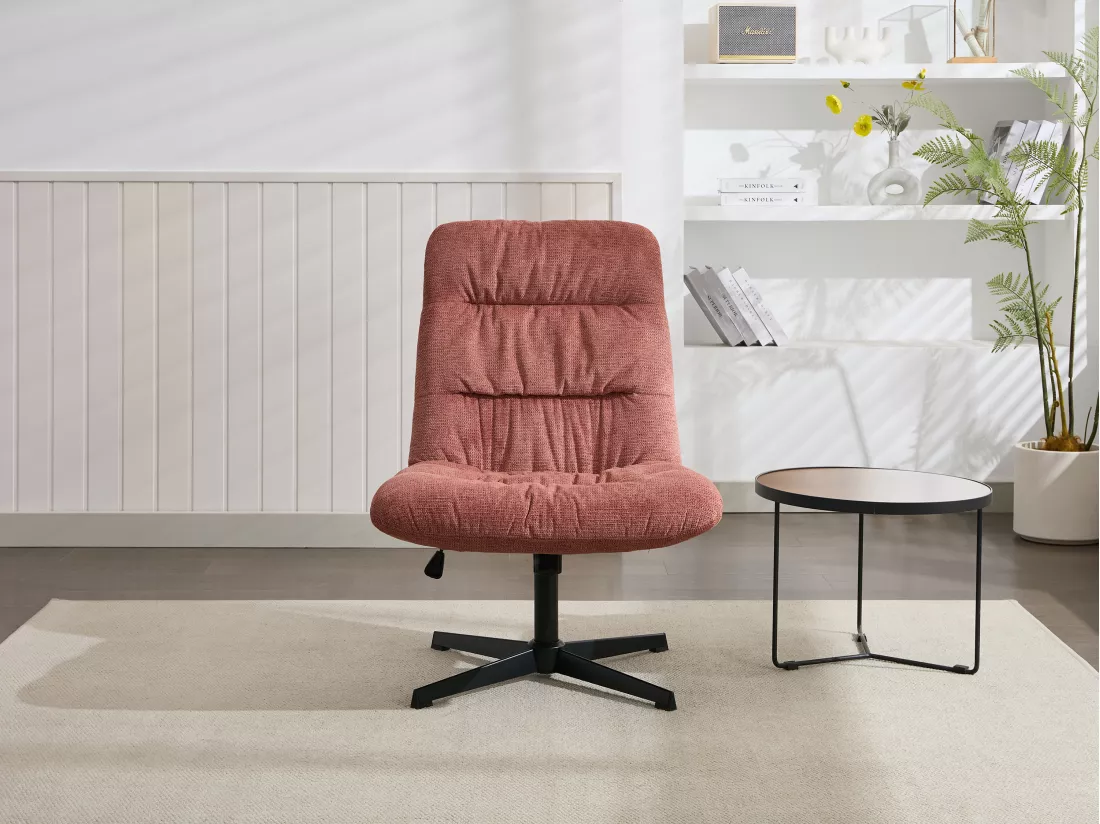 Fauteuil pivotant en tissu chiné terracotta SELENDO