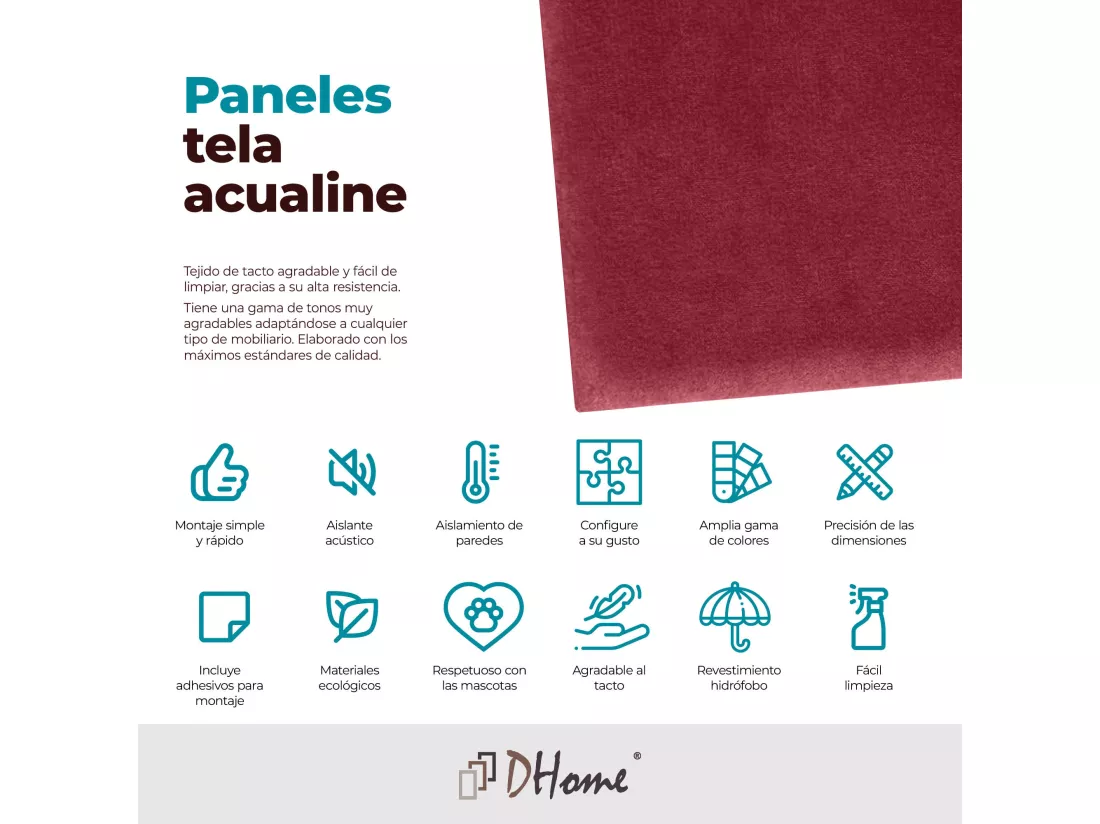 DHOME Lot de 1 Panneaux muraux en tissu auto-adhésifs Panneaux muraux absorbants acoustiques Protection contre les chocs (Rouge, 60x50cm, x1)