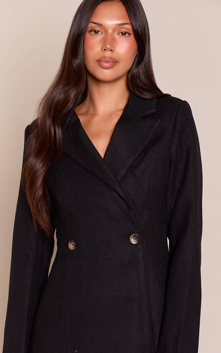 Noir Robe Blazer Cintrée À La Taille Effet Laine