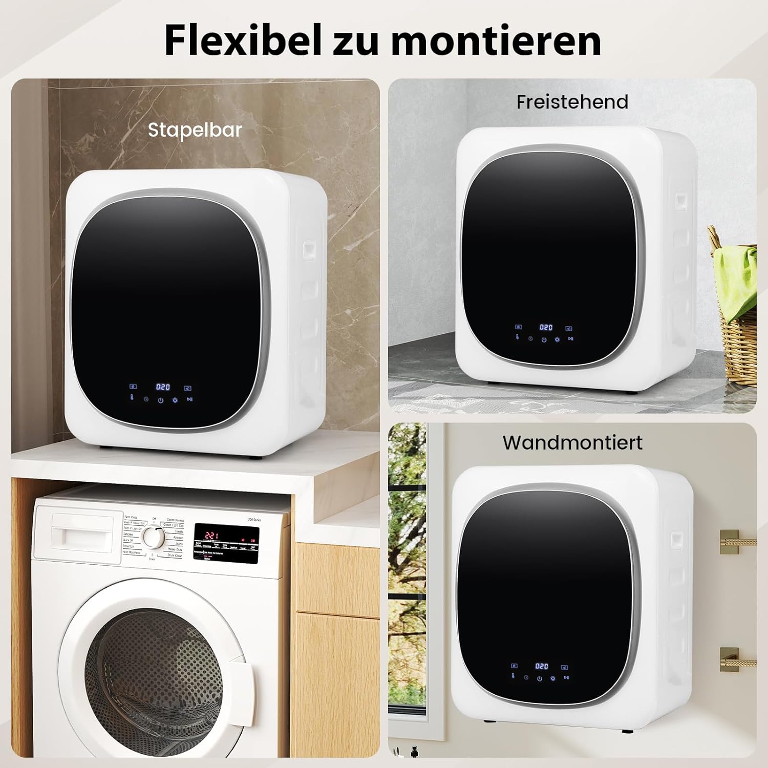 COSTWAY Mini Wäschetrockner 5KG, bis zu 69℃, LED Touch-Screen, Ablufttrockner mit Desinfektion & Desodorierung & Überhitzungsschutz, Mehrfachfiltration, 4 Temperaturen und 6 Timer, 800W