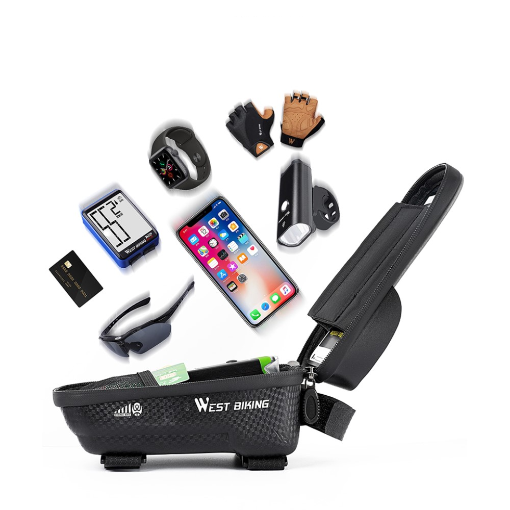 Spritzwasserfeste Gravel Bike Velo Bikepacking Smartphone Tasche für den Fahrrad Rahmen (bis 6.5