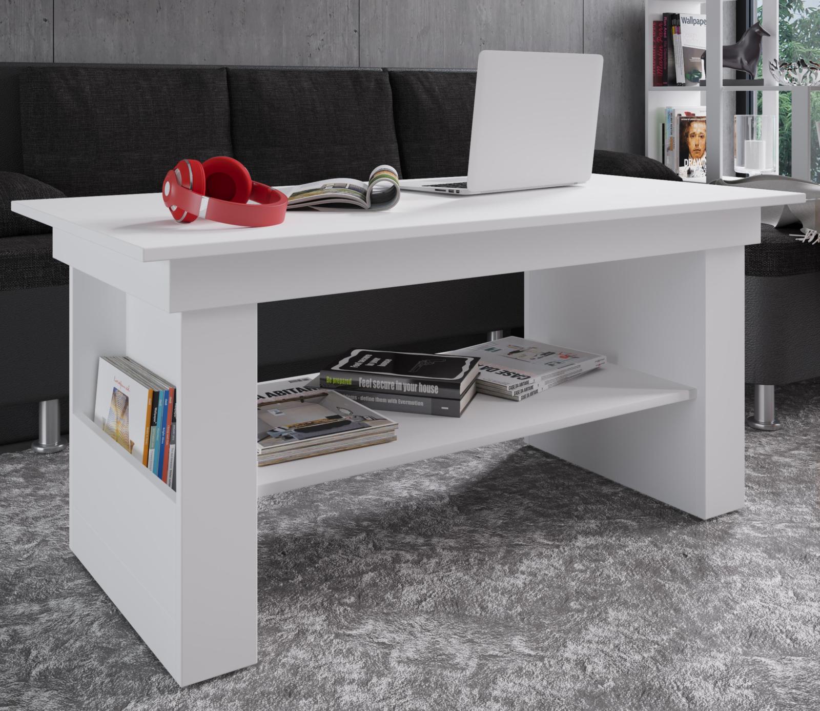 Couchtisch KOBILA - weiß - 2 Fächer - 115 cm