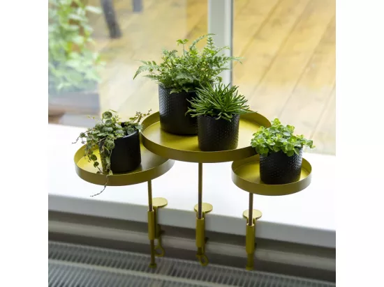 Support à plantes rond à fixer hauteur réglable doré 20.9 x 14 cm