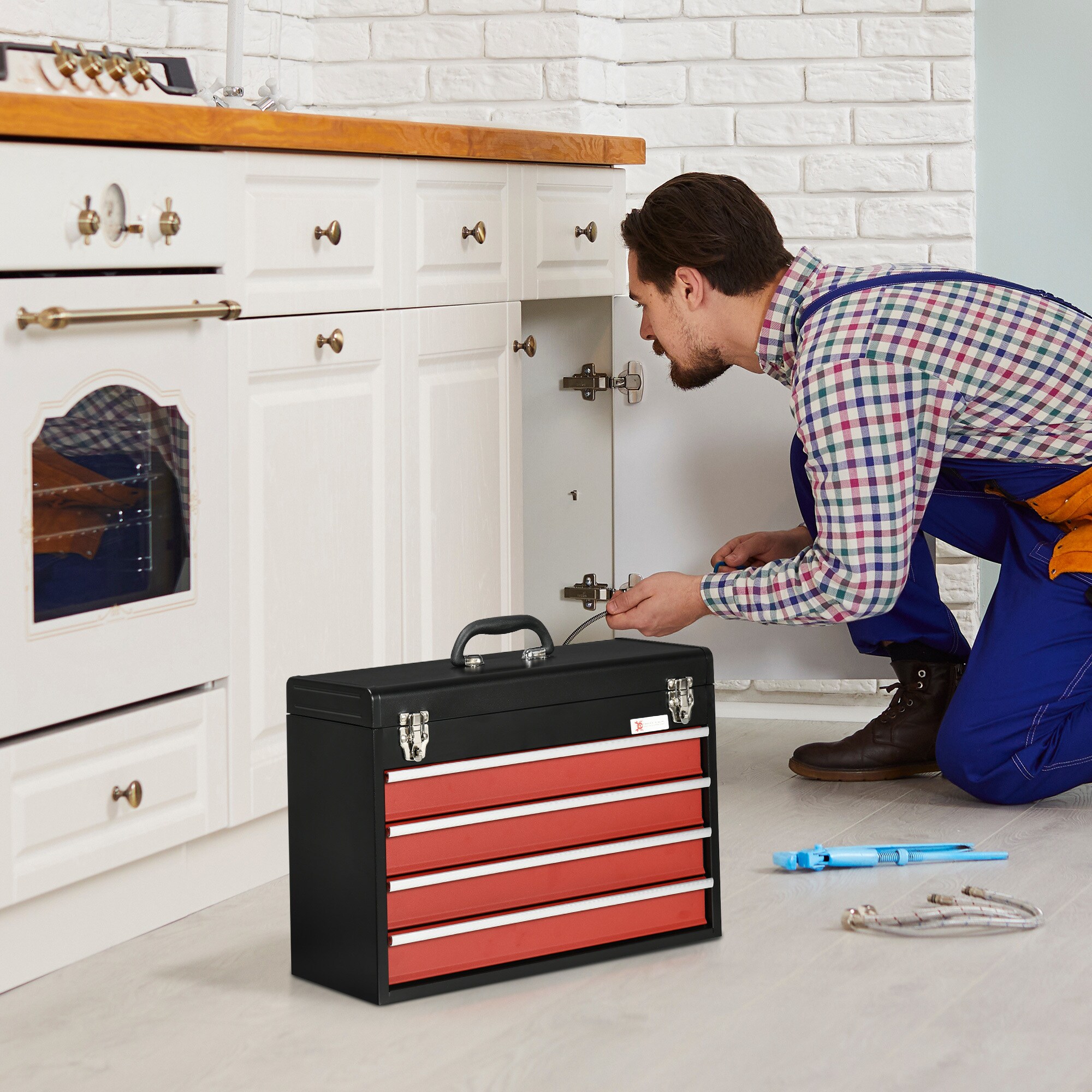 DURHAND Werkzeugkiste mit 4 Schubladen schwarz, rot 51L x 22B x 39,5H cm