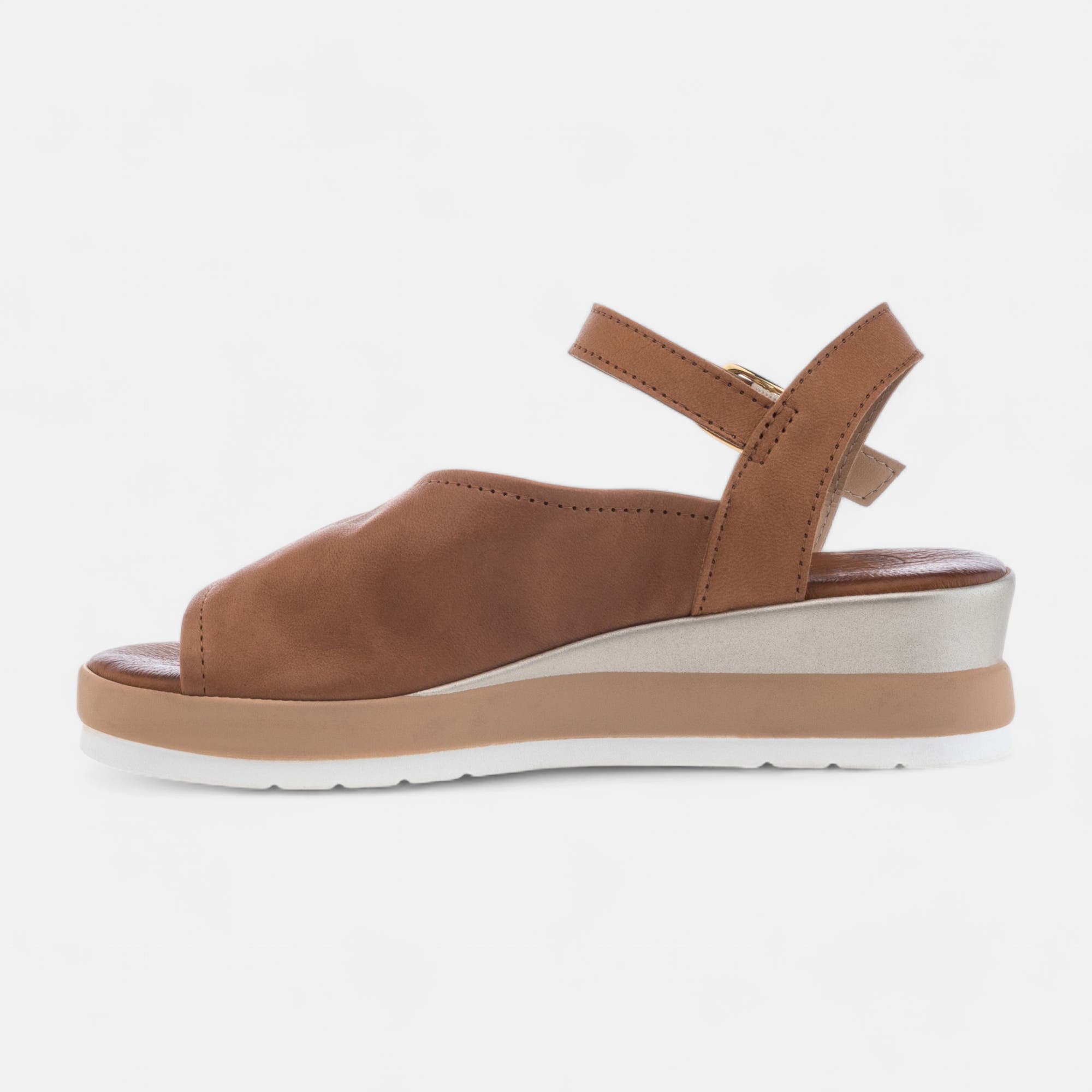 Sandales à talon compensé Femme en cuir cognac