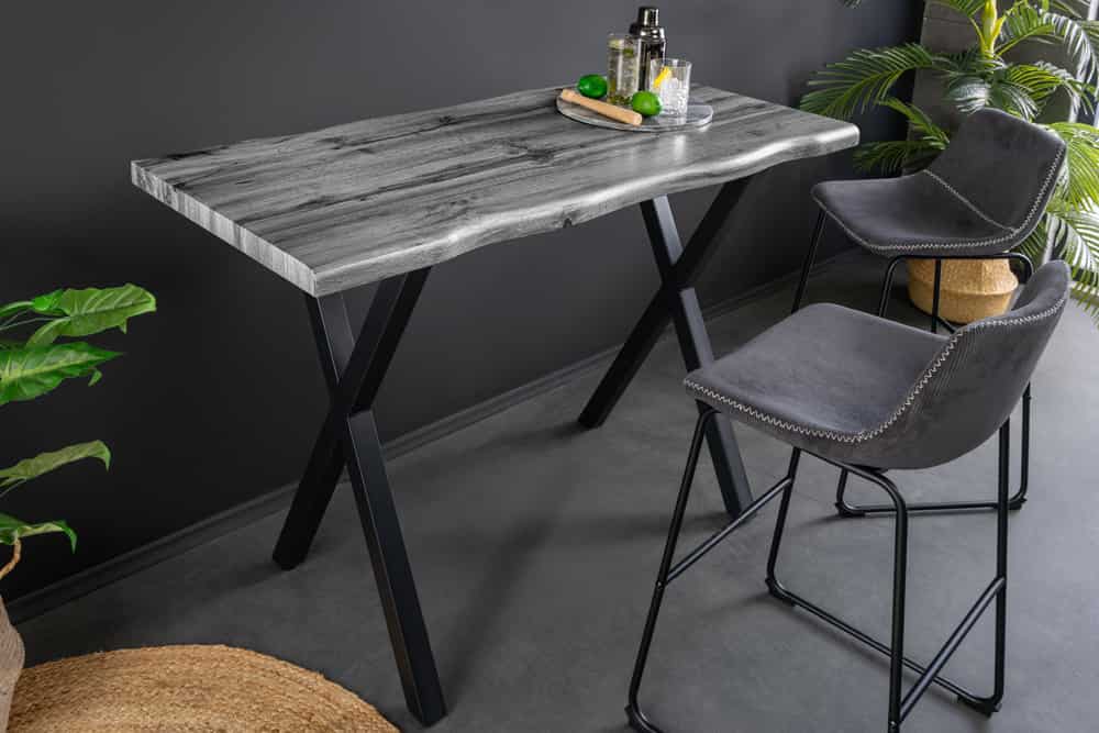Industrial Bartisch WILD 120cm grau Wildeichen-Design schwarz Metall X-Gestell