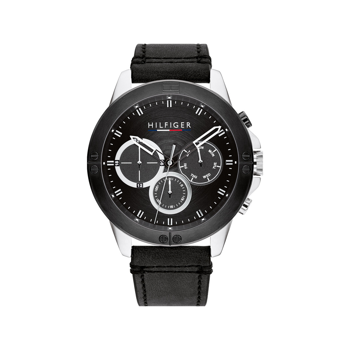 Montre Tommy Hilfiger homme acier bracelet cuir noir