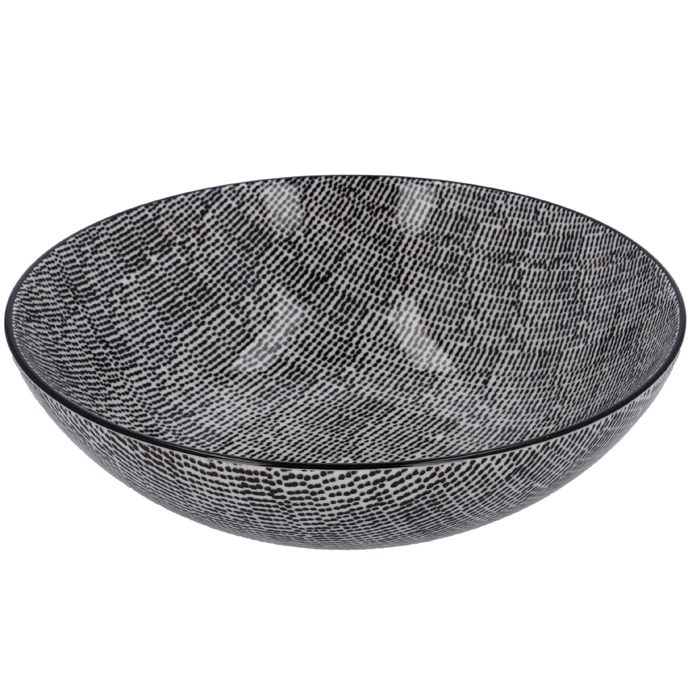 Schüssel China, flach, Striche, schw/wss, 23 cm