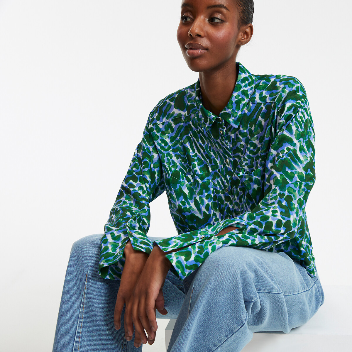COLEÇÃO LA REDOUTE<br>Camisa curta e folgada com estampa gráfica
