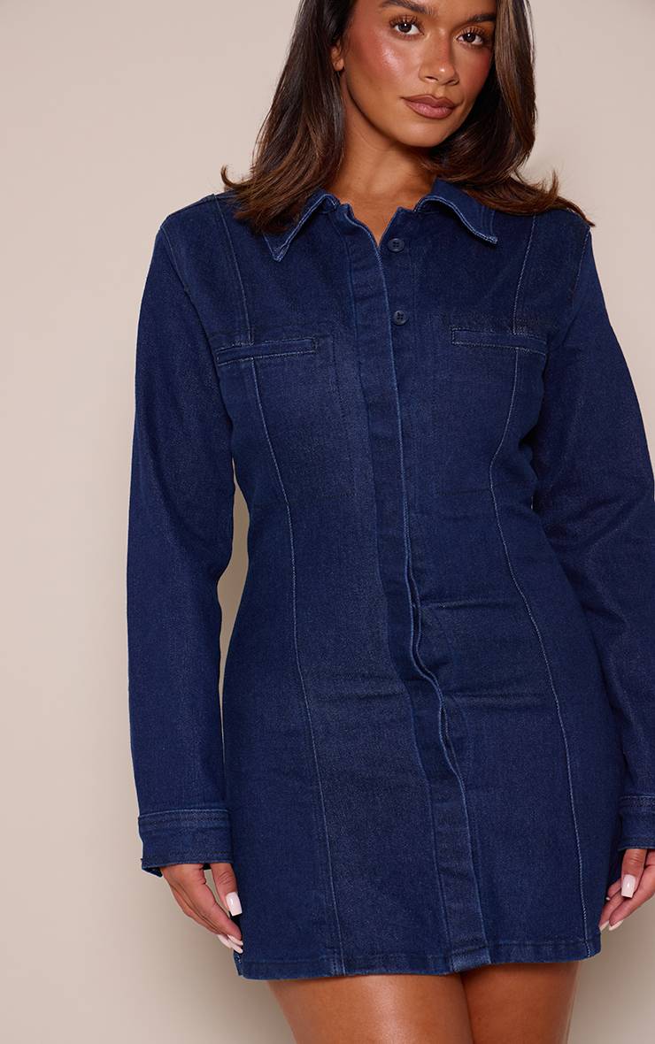 Bleu Indigo Robe Mini Évasée En Denim Stretch Shape