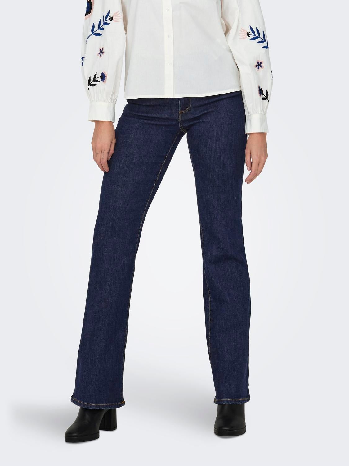 ONLWAUW Hohe Taille Ausgestellt Jeans Dark Blue Denim
