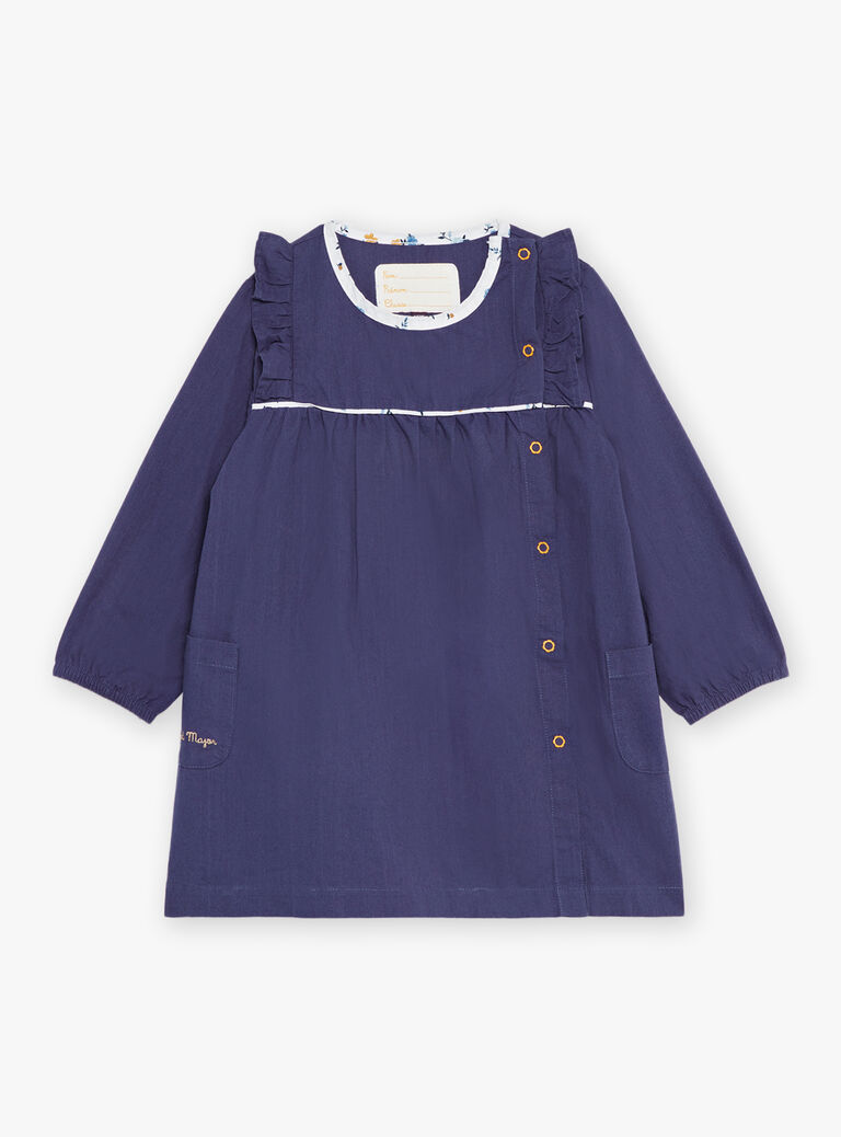 Tablier scolaire bleu marine en popeline