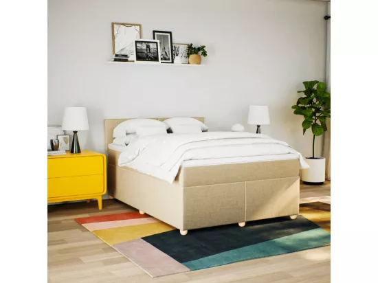 Sommier à lattes de lit avec matelas Crème 160x200 cm Tissu