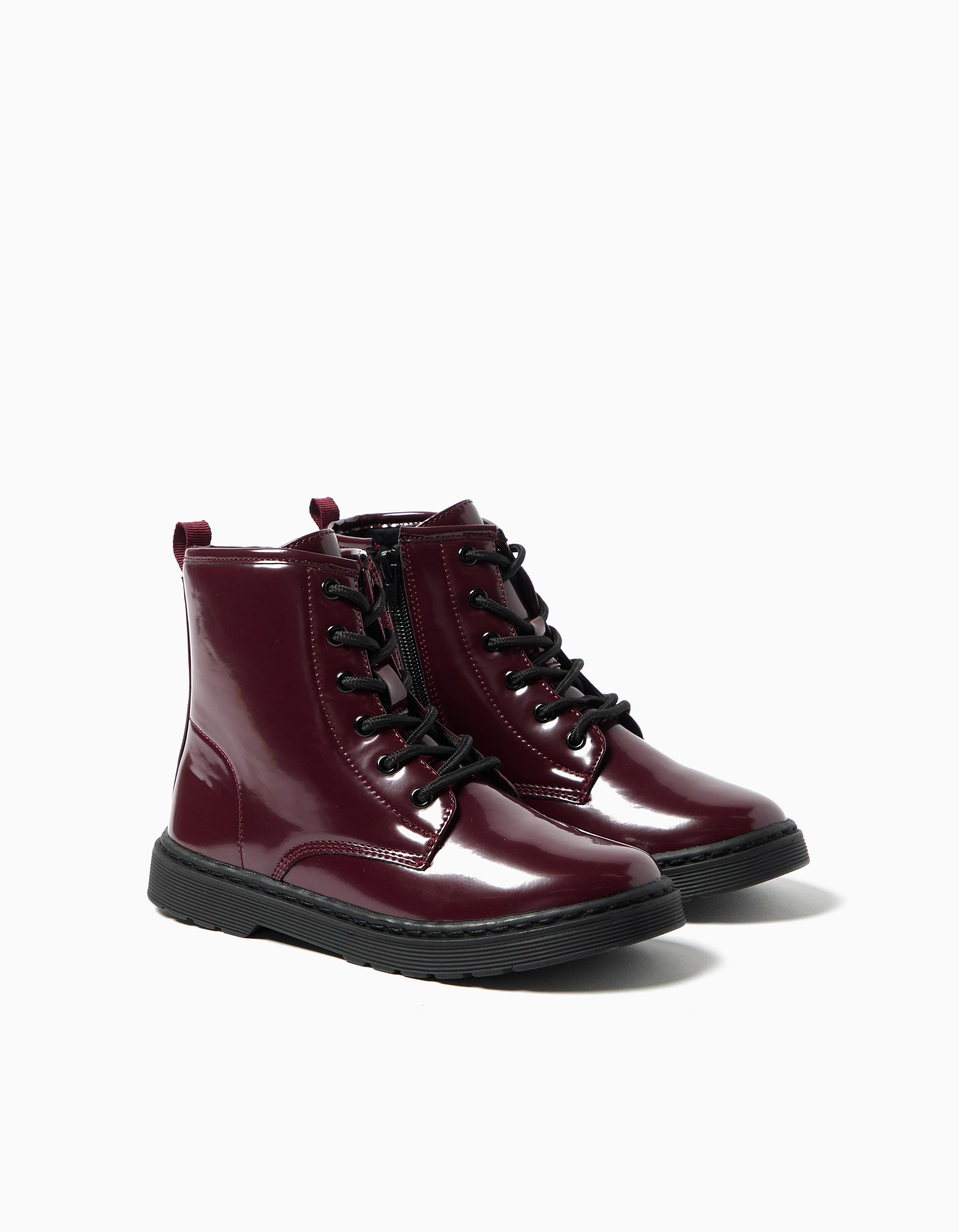 Botas Estilo Militar, Menina, Vermelho Escuro