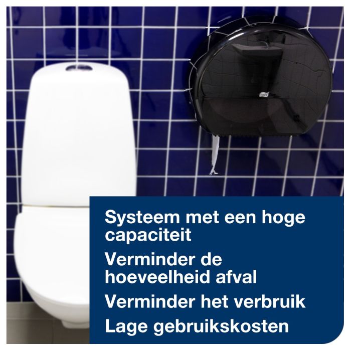 Tork 555008 Mini Jumbo Toiletpapier Dispenser Zwart T2 Gesloten Elevation Lijn (555008)