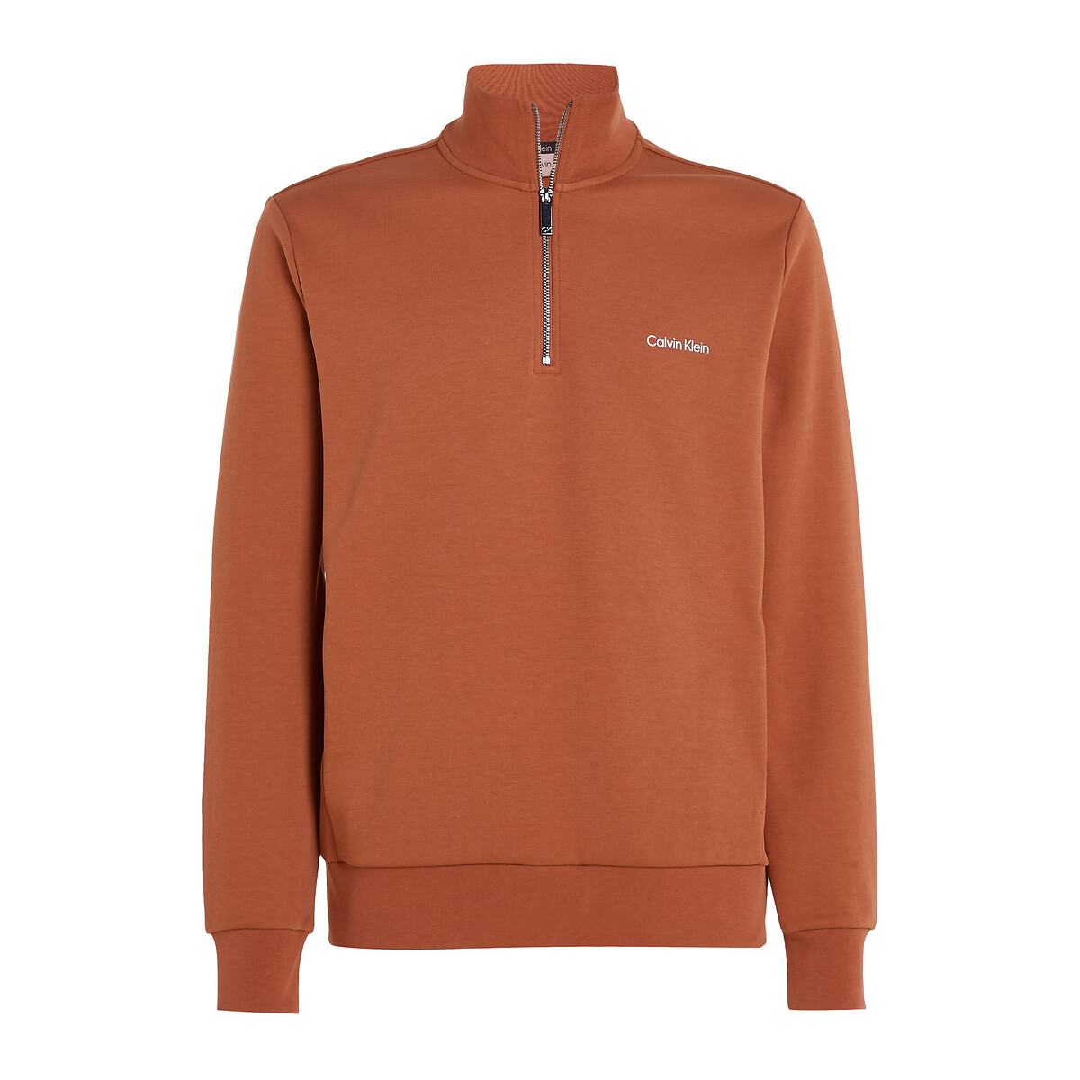 CALVIN KLEIN<br>Suéter com gola trucker, micro logo e zíper