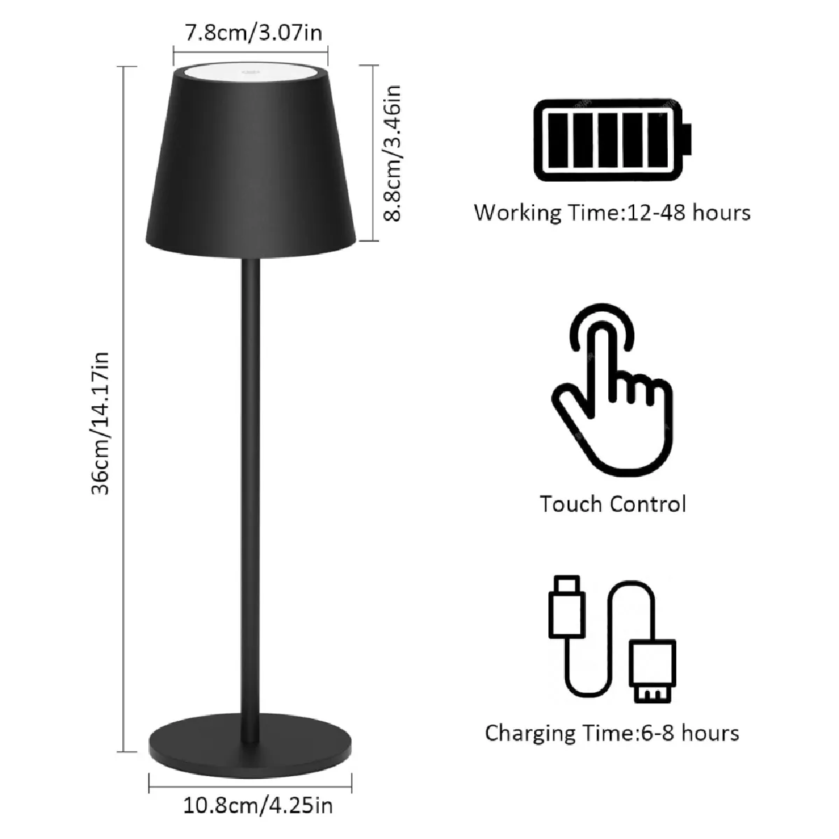 Lampe de Table Rechargeable - Noir