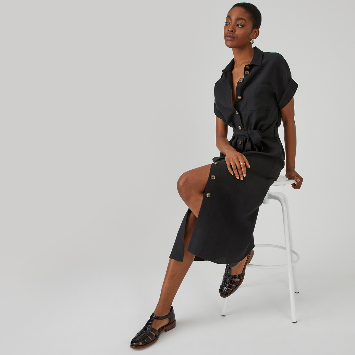 COLEÇÕES LA REDOUTE<br>Vestido camisa de liocel e linho