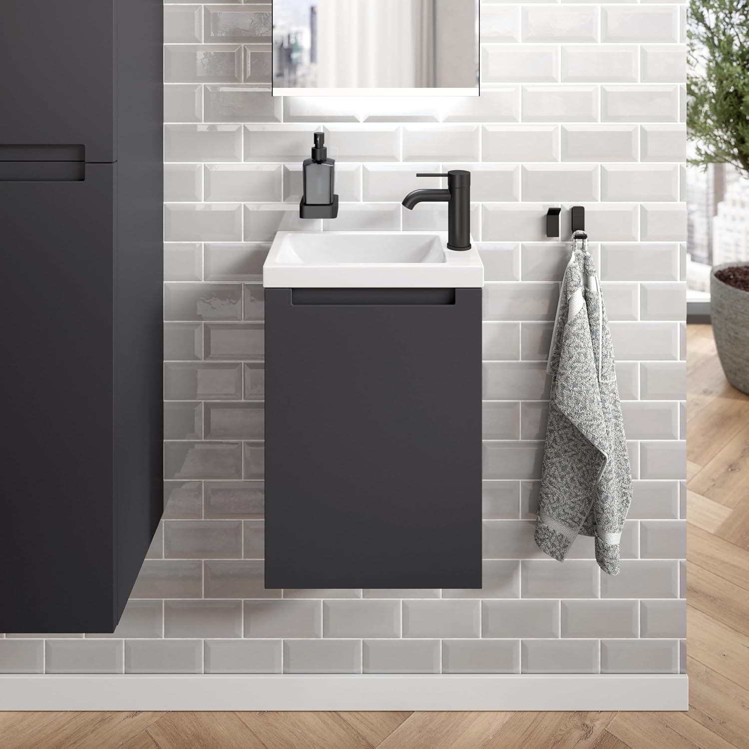 Premium Handwaschbecken mit Unterschrank 40 cm anthrazit matt lackiert