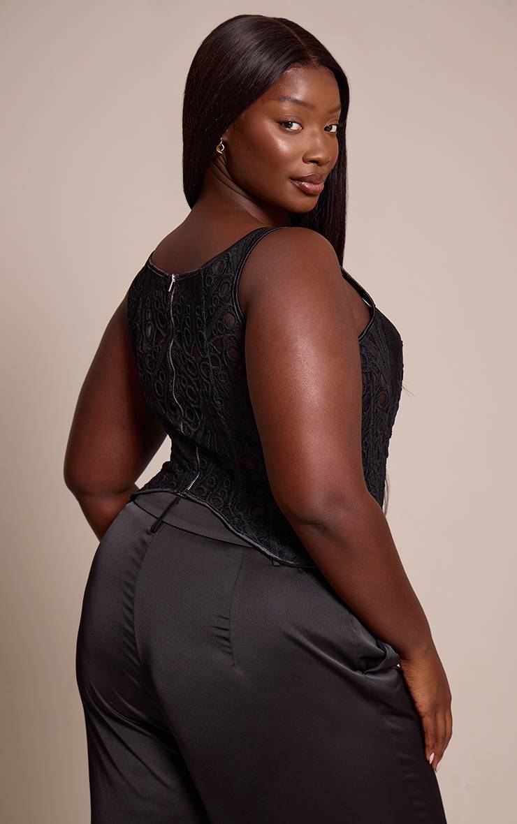 Noir Corset Grande Taille Transparent Texturé À Fleurs Et Encolure Carrée