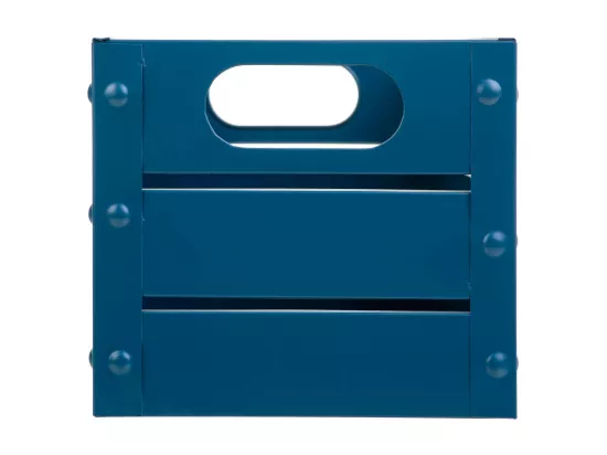 Corbeille rectangulaire en métal imprimé bleu 31x18x16
